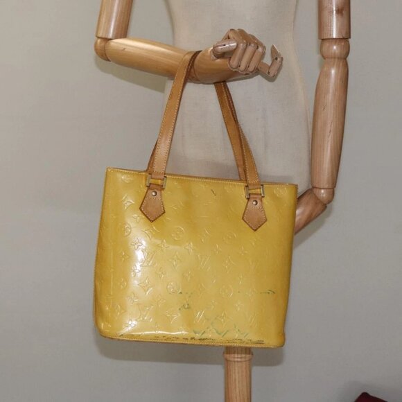 LOUIS VUITTON Monogram Vernis Houston Hand Bag Lime Yellow - Picture 1 of 16